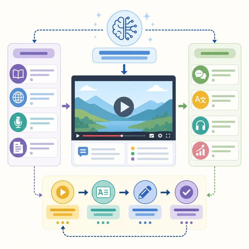 Diagram explaining AI video content for language learning