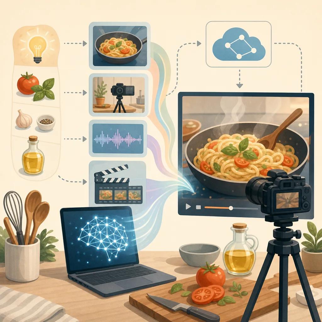 Illustration related to how to make cooking videos with ai