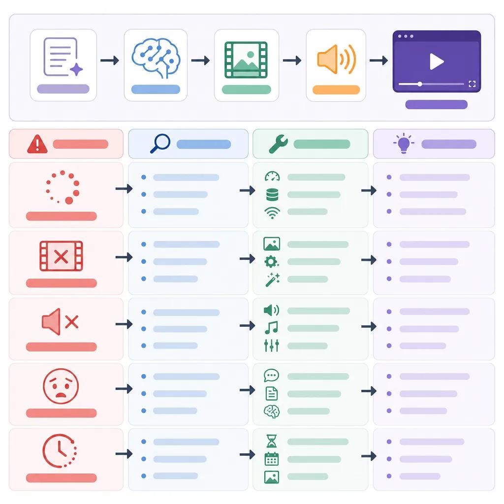 Diagram explaining troubleshooting common ai video creation errors