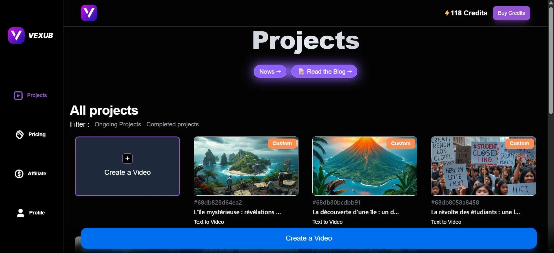 Vexub login screen for subtitle correction access.