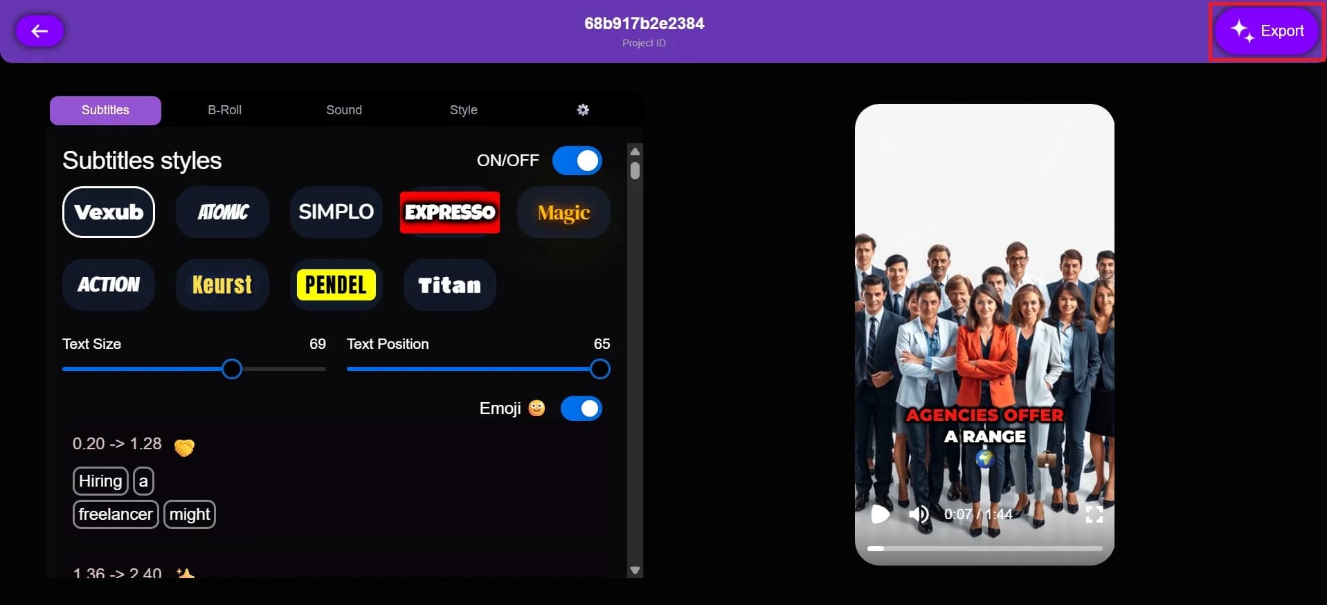 Save options for correcting subtitles within Vexub.