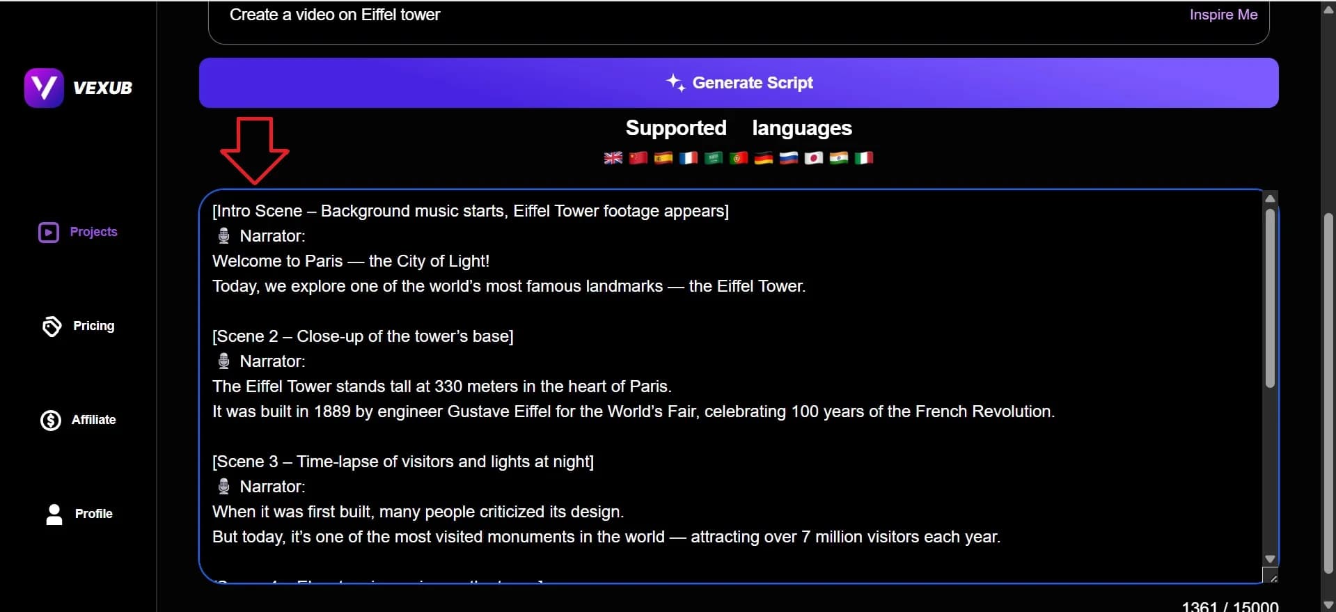 Writing interface for creating topic scripts in Vexub.