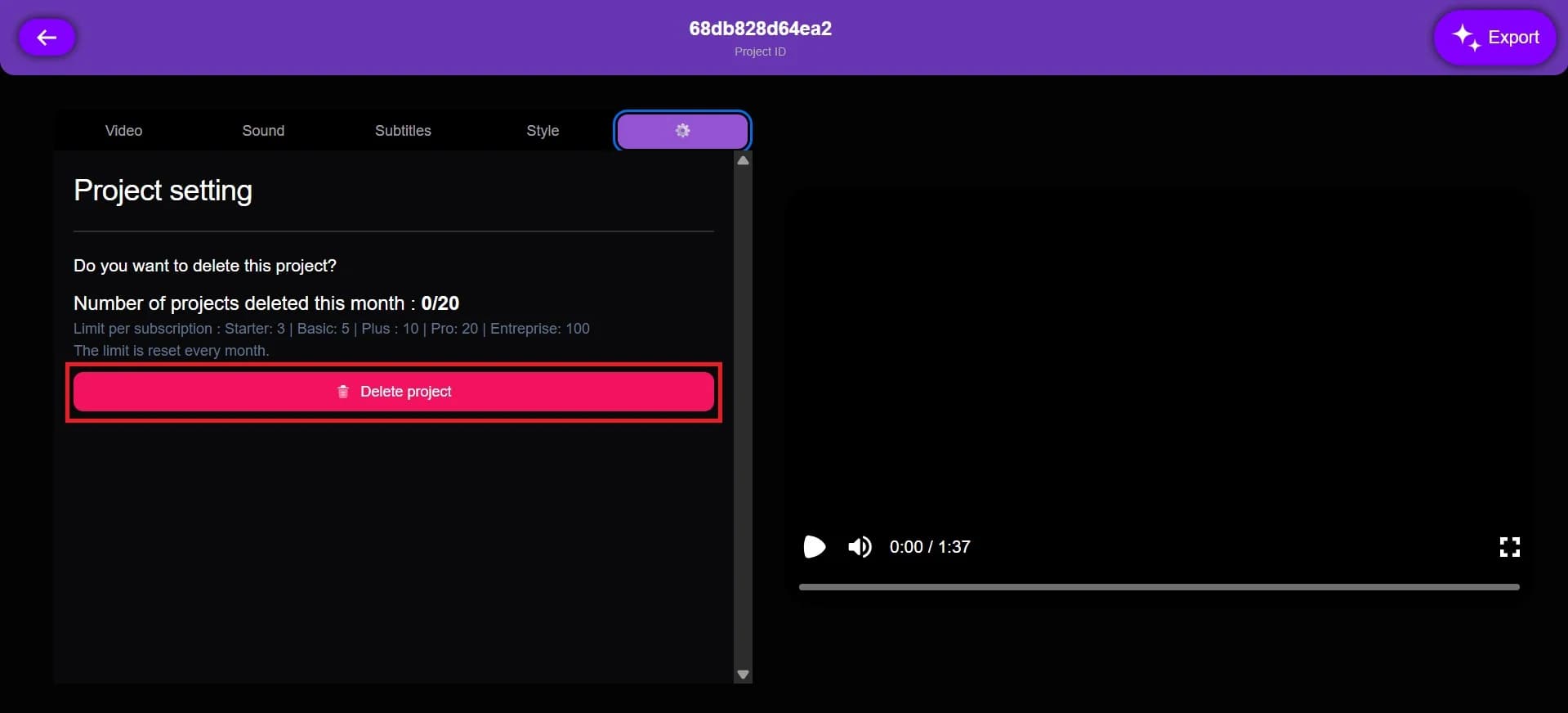 Further instructions for completing a project deletion in Vexub