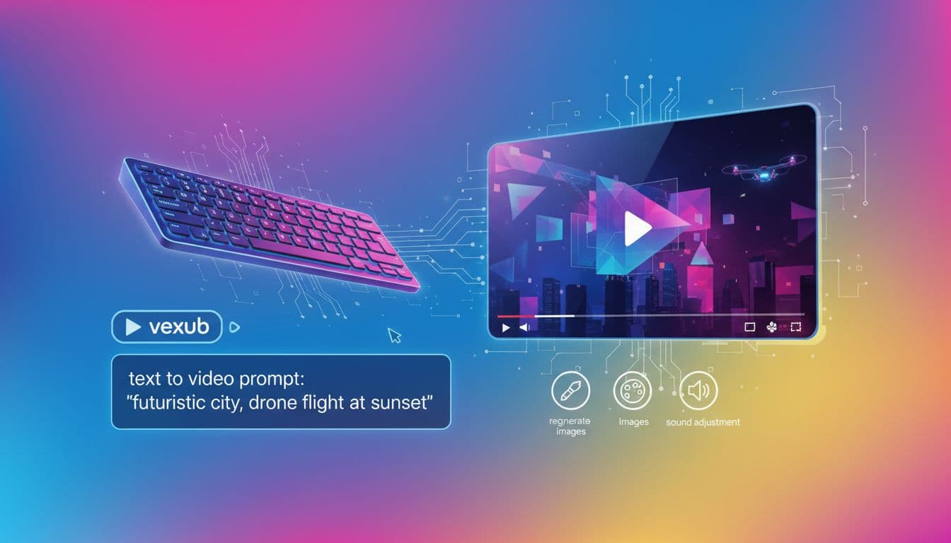 Documentation style image outlining the text-to-video process with Vexub.