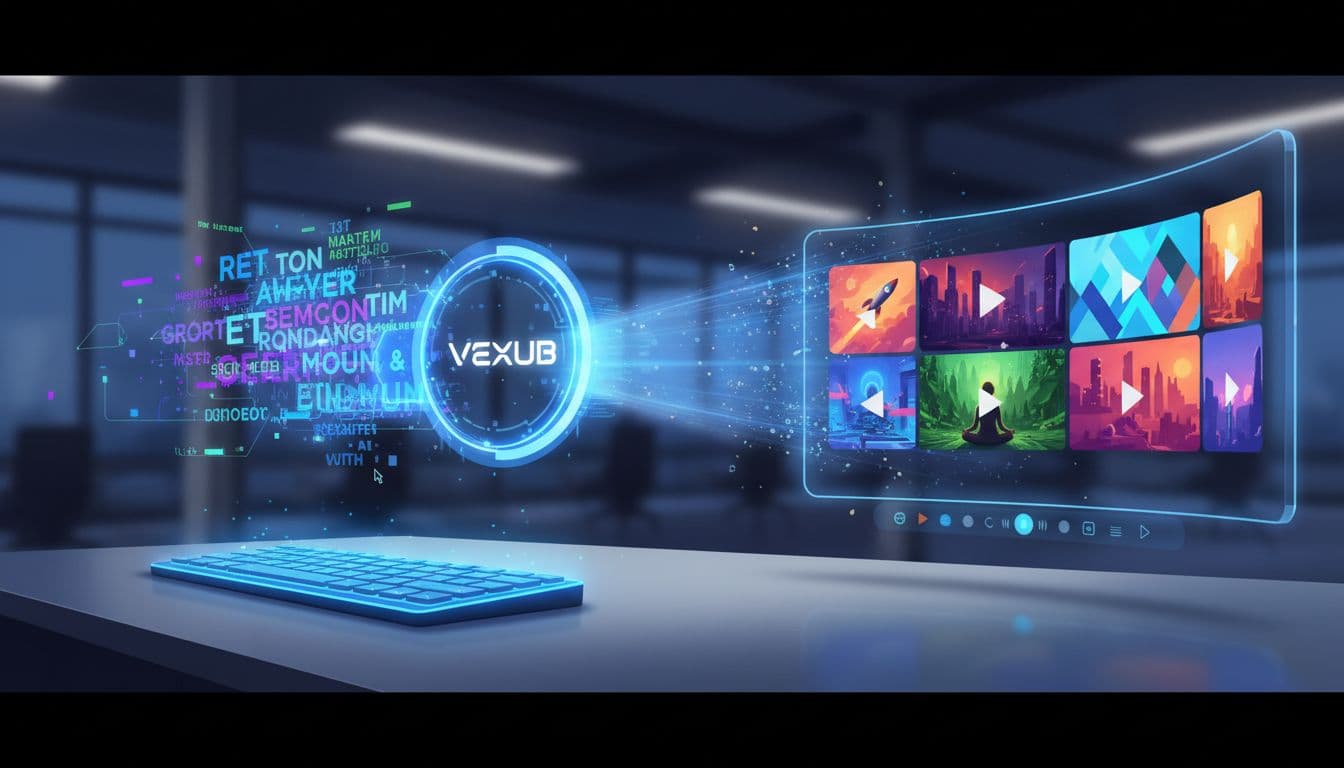 Step-by-step visuals for converting text to video using Vexub.