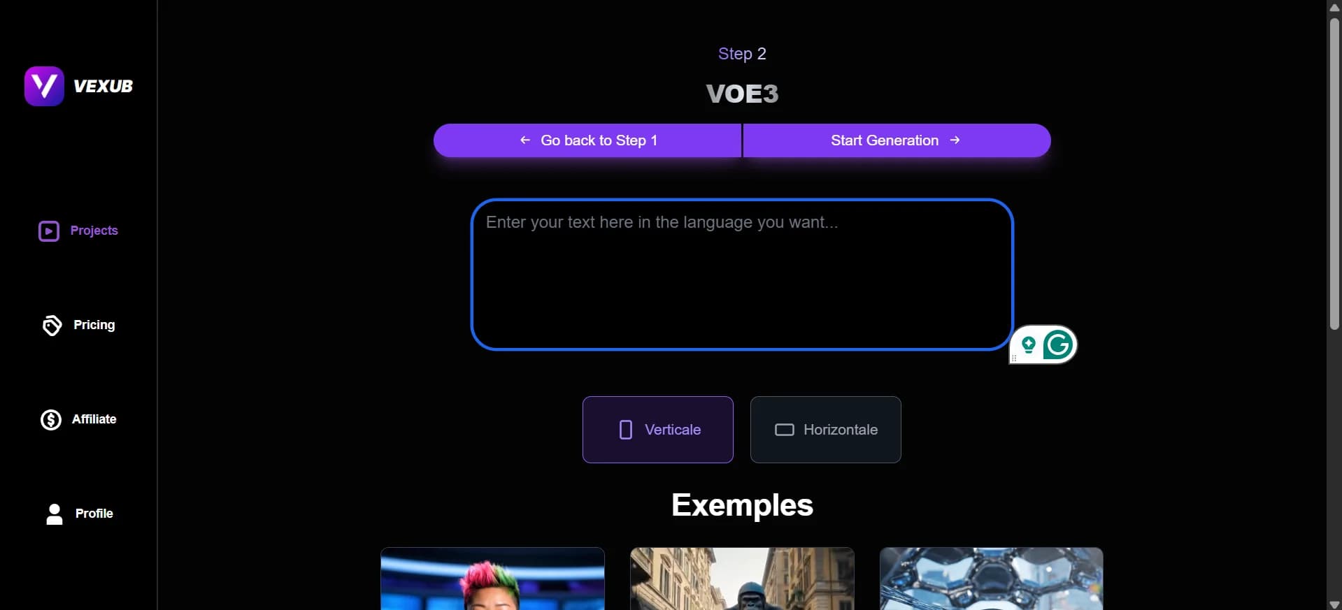 Starting a VEO3 video project in Vexub