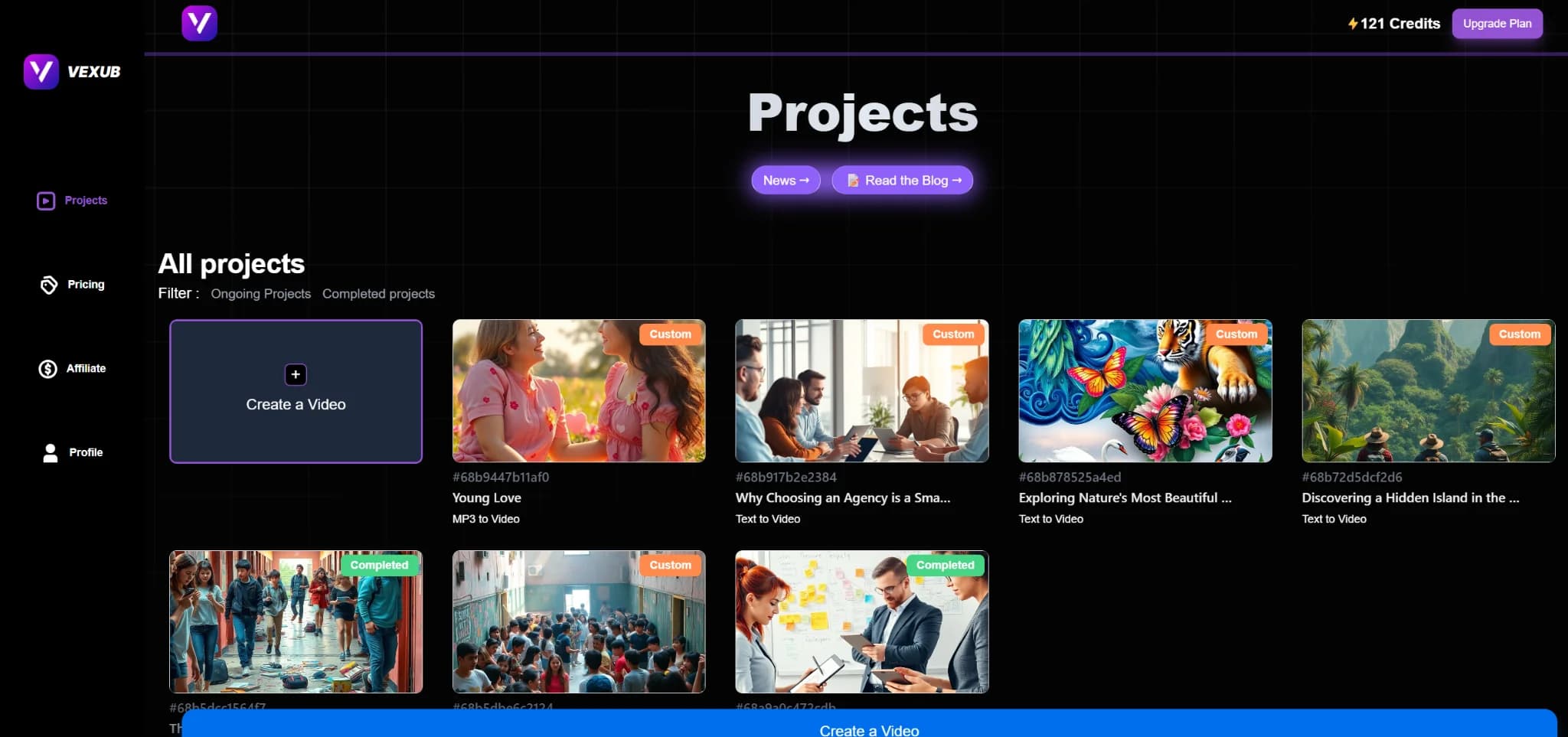 Overview of Vexub's AI video generation tools for YouTube channels