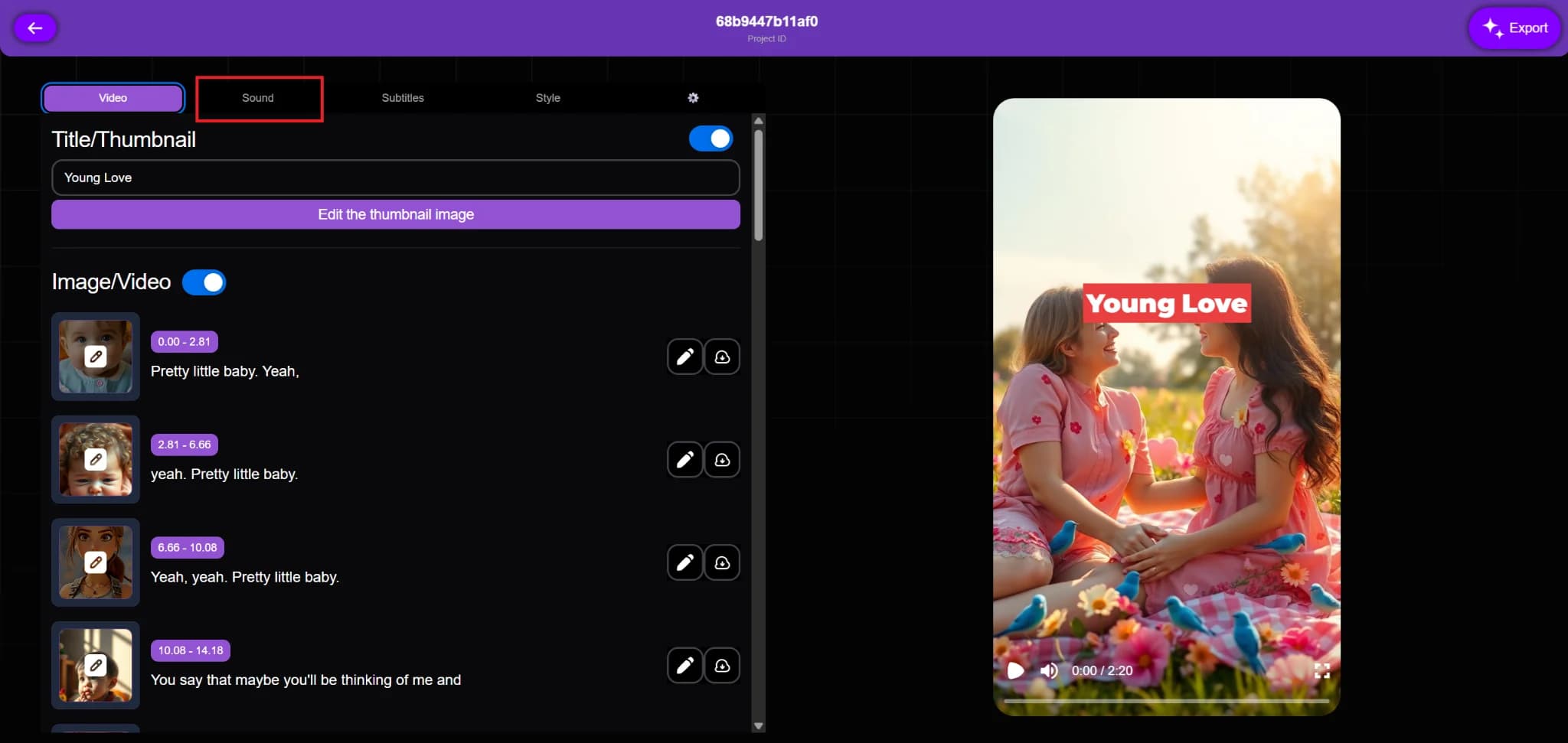 Opening a project in Vexub to change music settings