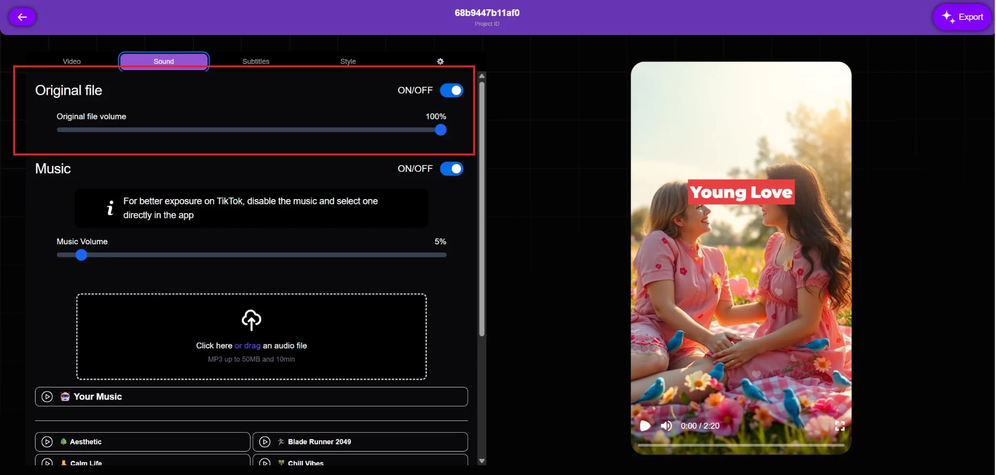 Adjusting volume levels for audio files in Vexub
