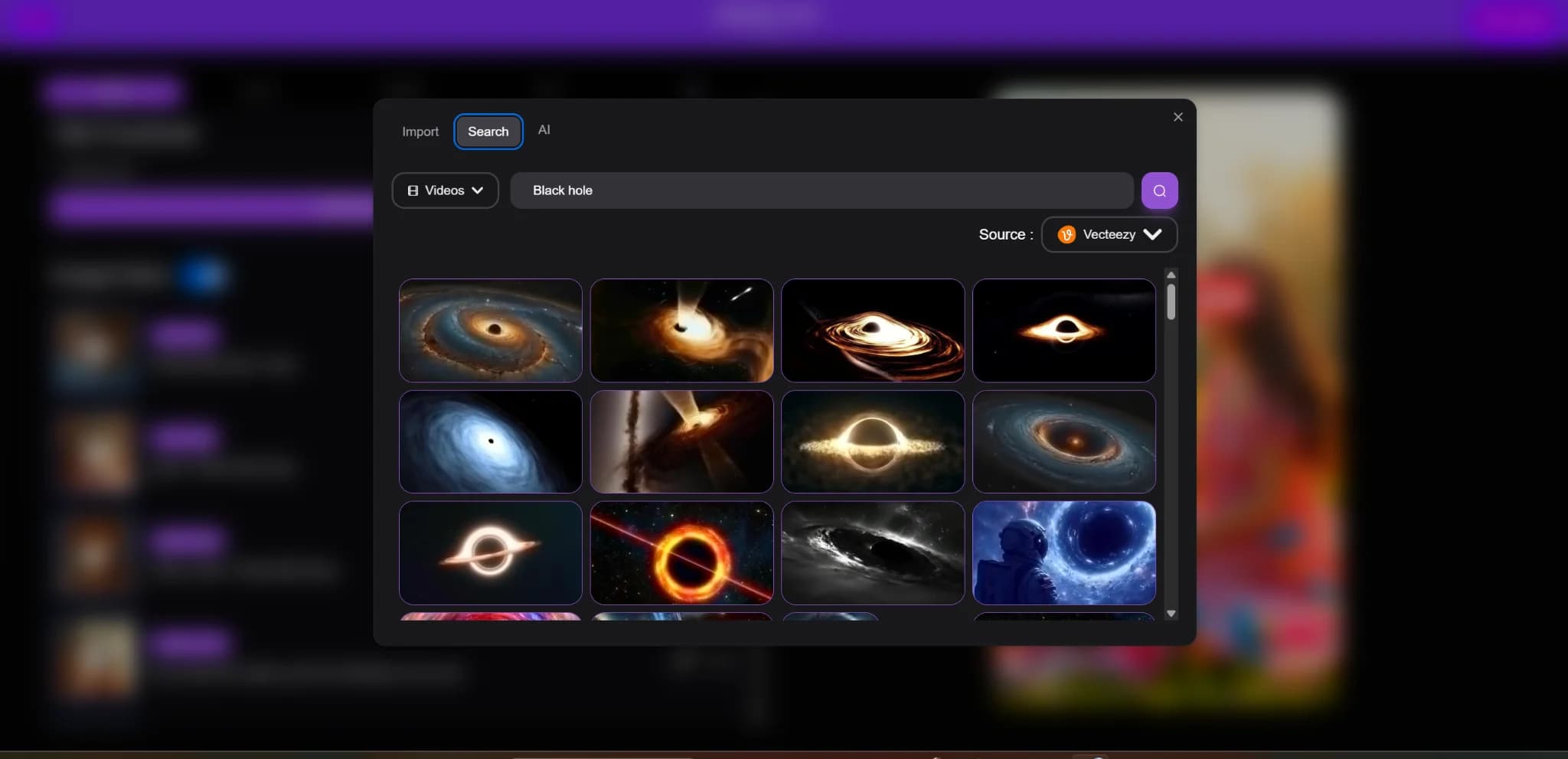 User importing videos into Vexub from a device