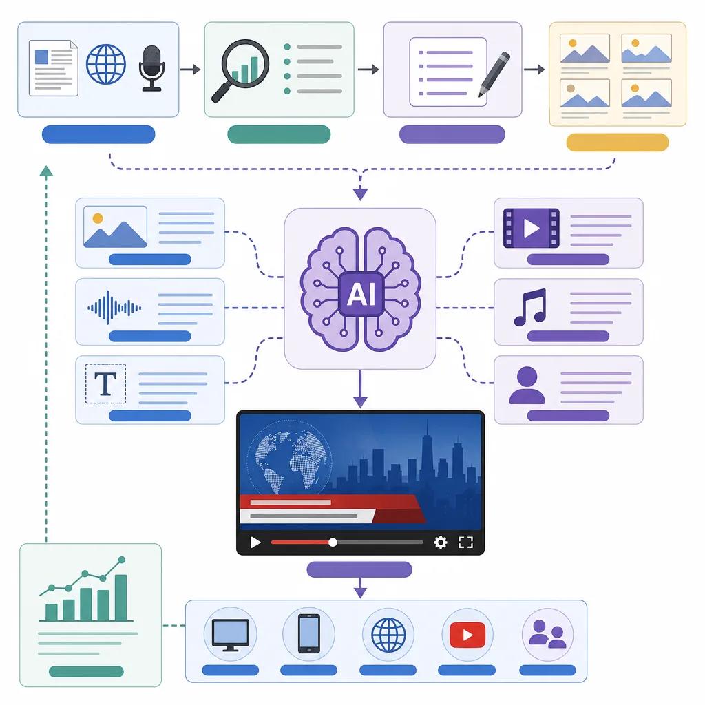Diagram explaining ai-generated video content for news