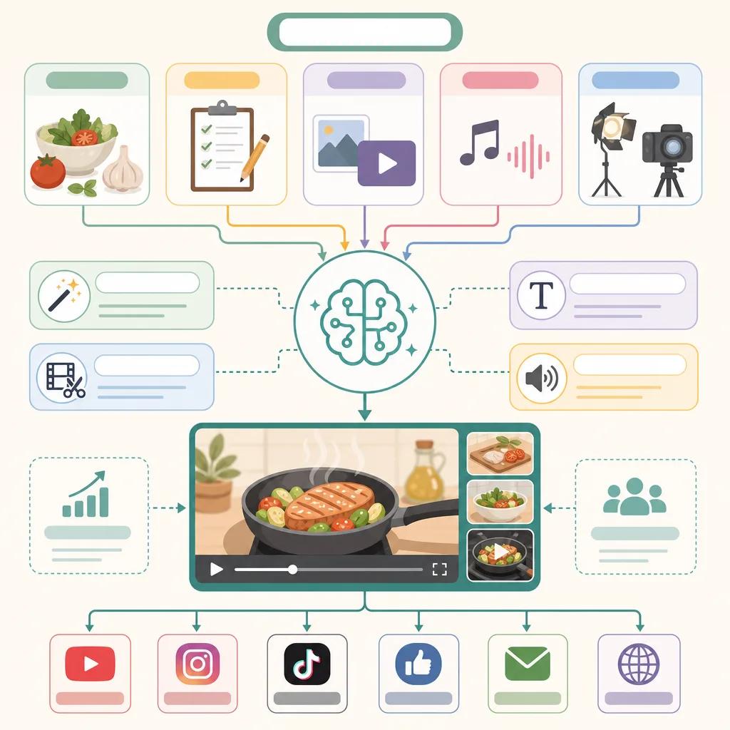 Diagram explaining ai video creation for culinary content