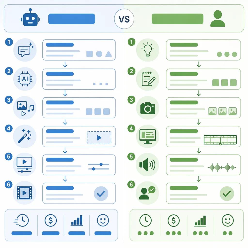Diagram explaining ai vs human video creation