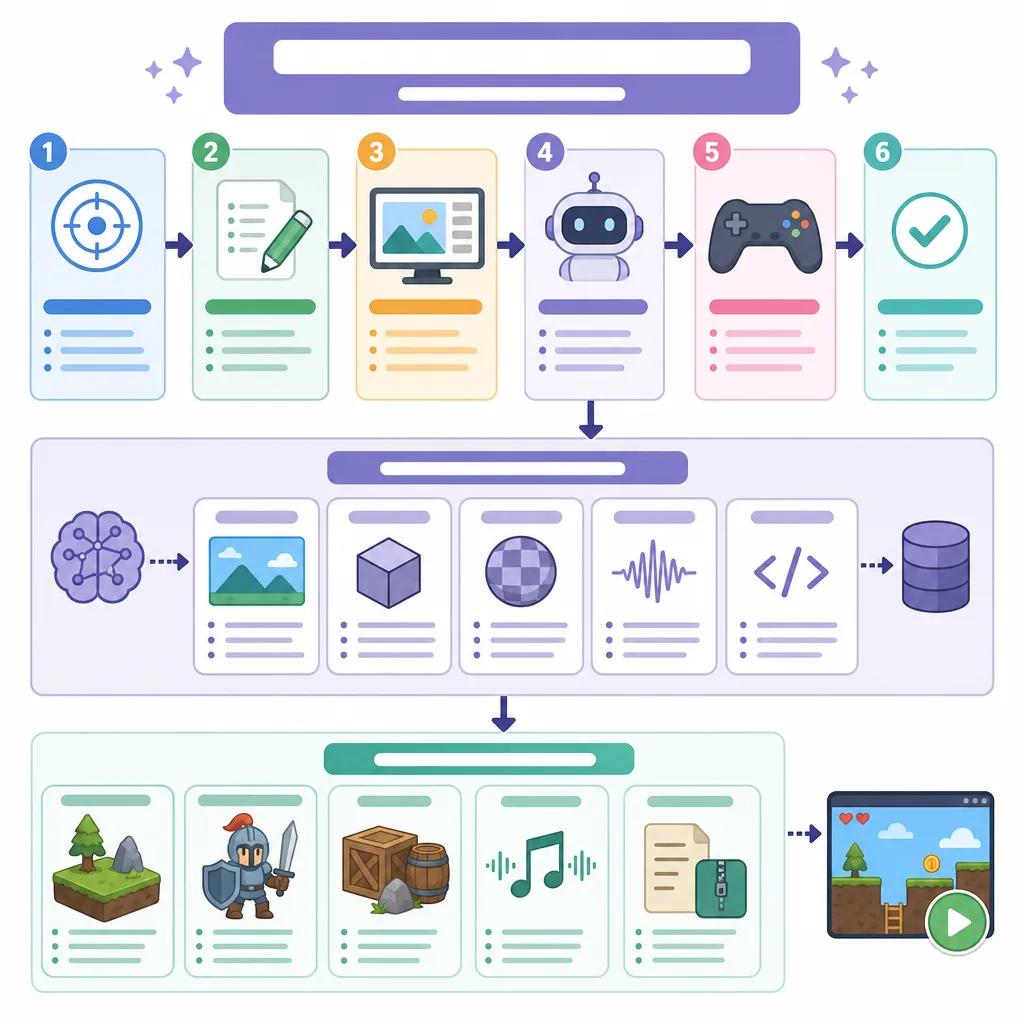 Diagram explaining how to create gaming content with AI