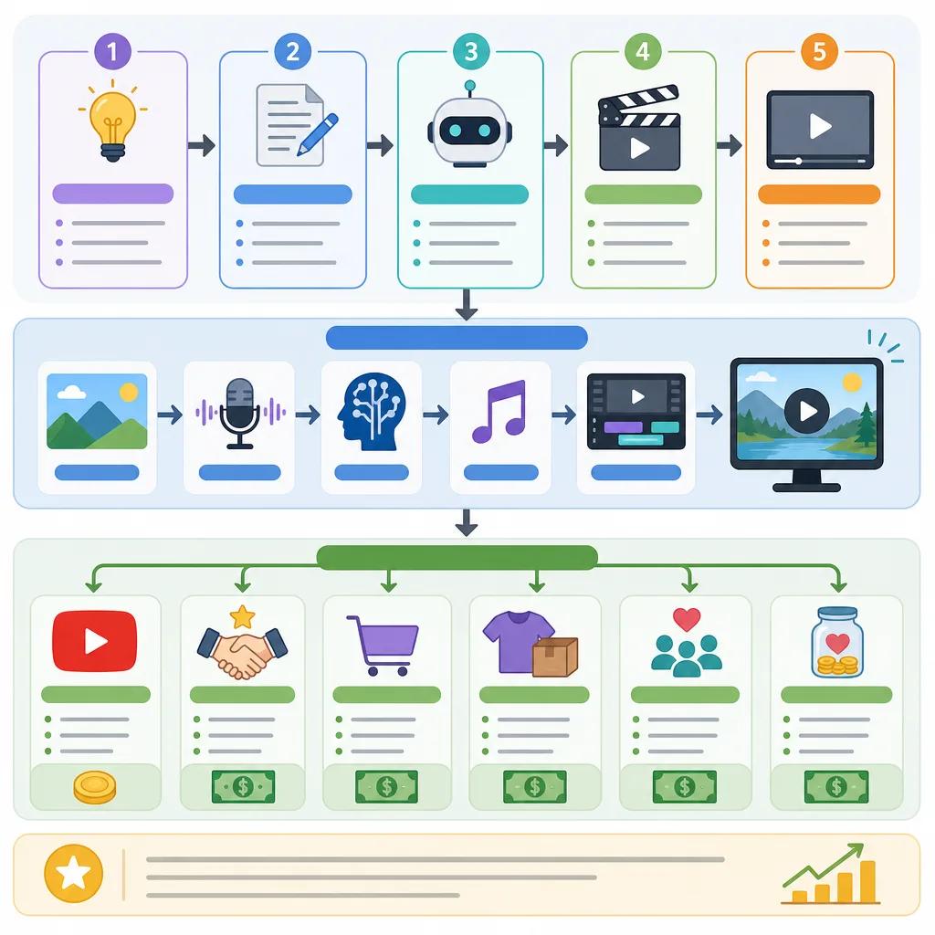 Diagram explaining how to monetize ai-generated vlogs