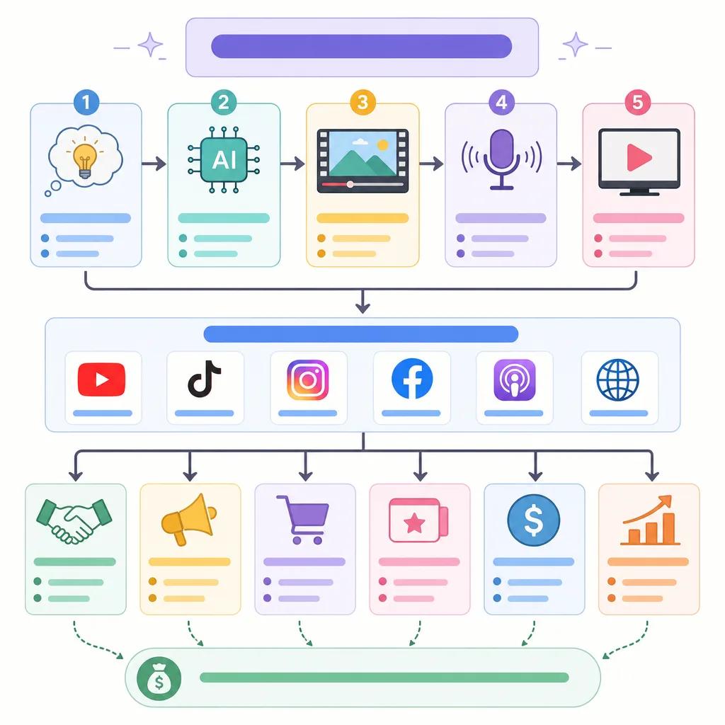 Diagram explaining monetizing ai-generated vlogs